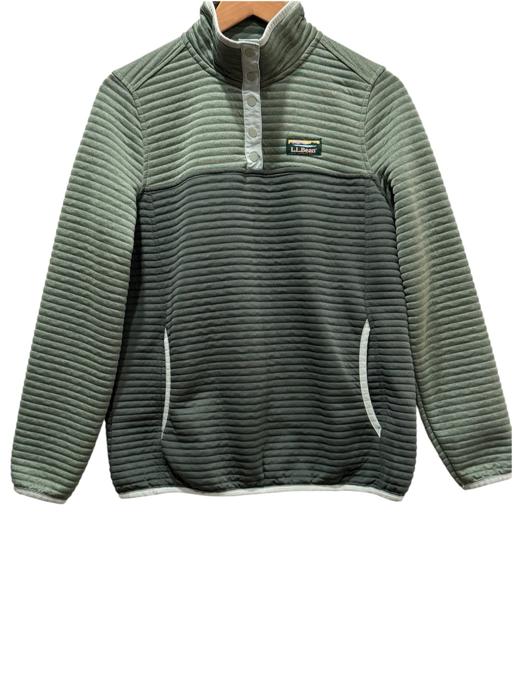 L.L. Bean Men's Quilted Pullover Fleece Sweater – Olive Green